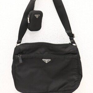 Prada Re-Nylon Messenger Bag Crossbody Unisex 1BC421 - Black